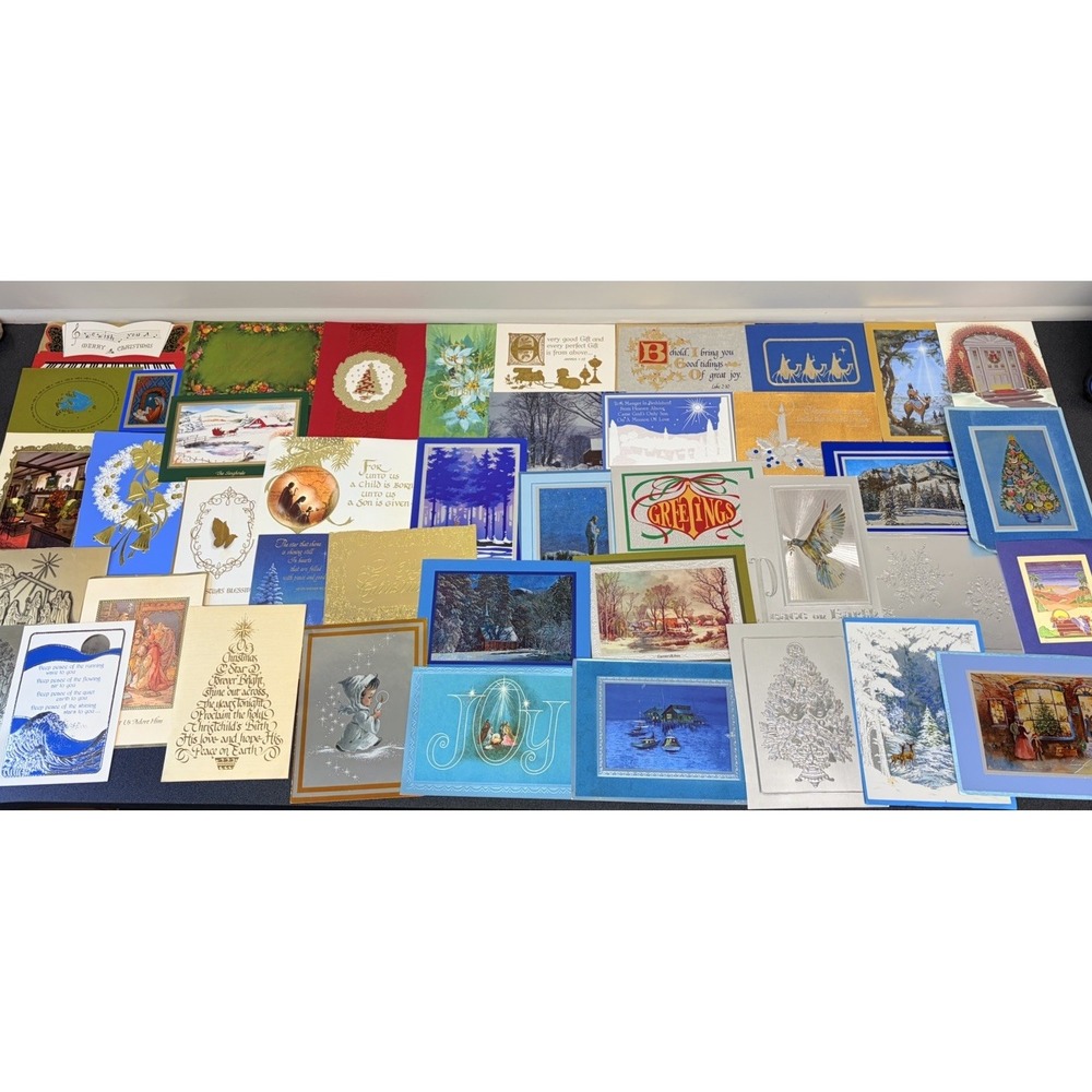 Vintage Metallic Christmas Cards Fronts ONLY for Scrapbooking Crafts Lot of 50+